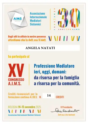 Professione Mediatore ieri, oggi, domani: da risorsa per la famiglia a risorsa per la comunità." (14-11-2025)