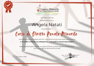 Attestato di partecipazione al "Corso di Diritto Penale Minorile della Camera Minorile del Friuli Venezia Giulia" (2026)