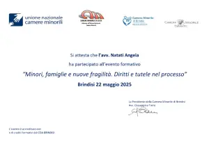 Attestato di frequenza al corso di formazione "Minori, famiglie e nuove fragilità. Diritti e tutele nel processo" (2025)